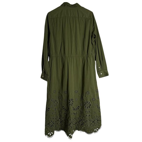 Polo Ralph Lauren Jessica Day Green Cotton Eyelet Drawstring Midi Shirt Dress 14 - Picture 10 of 14